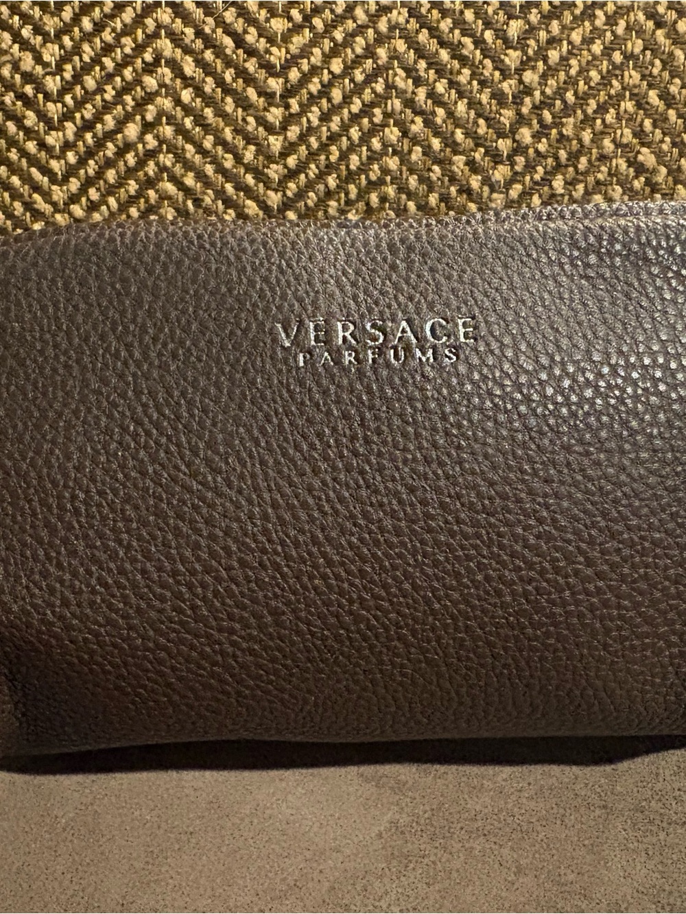 Versace Parfums Dark Brown Pebbled Leather Toiletry Bag